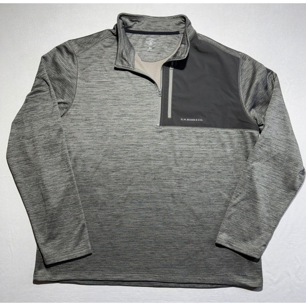 GH Bass Mens XL Gray Space Dye Quarter Zip Pullover Fleece Pocket CMGHBK334